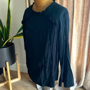 Long sleeve, black, ruffle neck, blouse